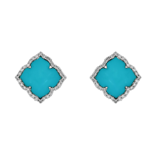 White Gold Capri Small Flower Earrings - Turquoise