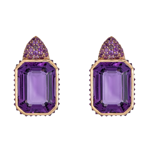 Rose Gold Pietra Small Reverse Set Earrings - Amethyst