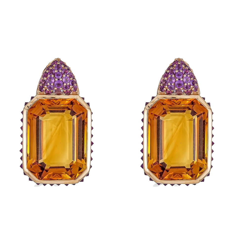 Rose Gold Pietra Small Reverse Set Earrings - Yellow Citrine