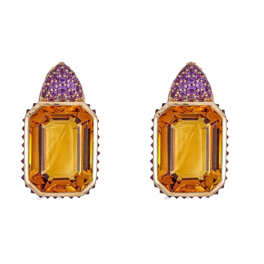 Rose Gold Pietra Small Reverse Set Earrings - Yellow Citrine