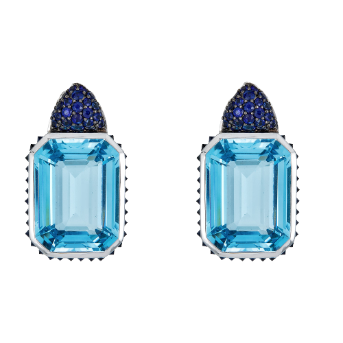 White Gold Pietra Small Reverse Set Earrings - Blue Topaz