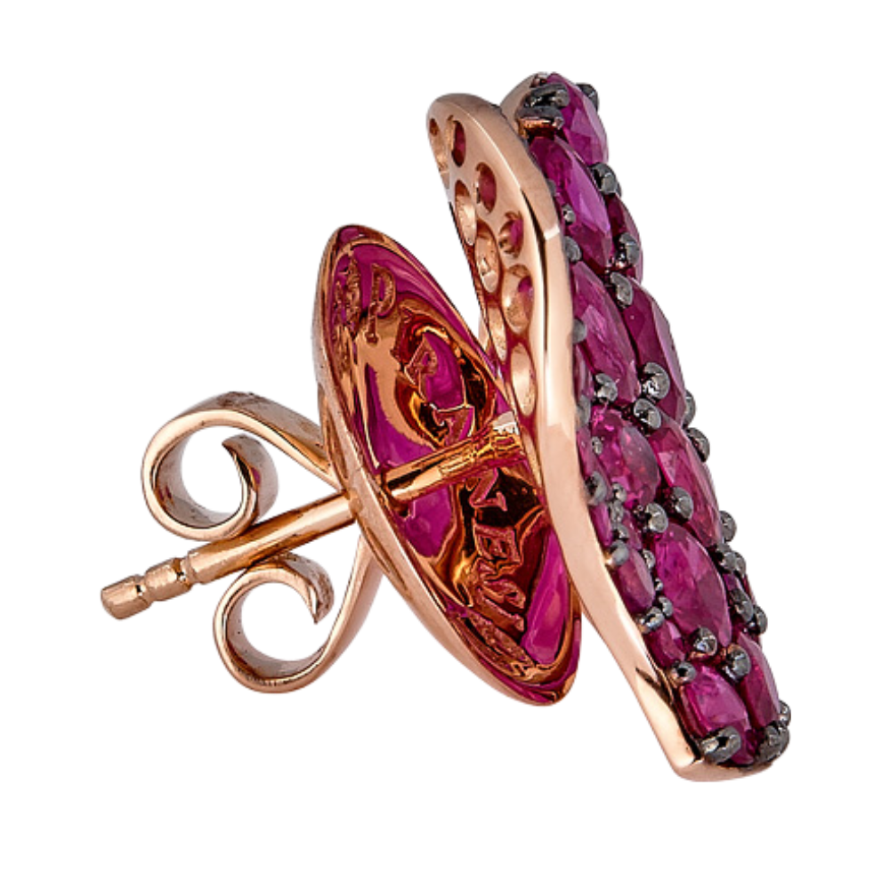 Rose Gold Wave Heart Medium Earring - Pink Sapphire