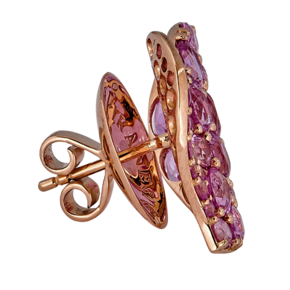 Rose Gold Wave Heart Medium Earring - Pink Sapphire