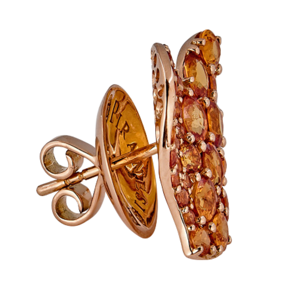 Rose Gold Wave Heart Medium Earring - Orange Sapphire