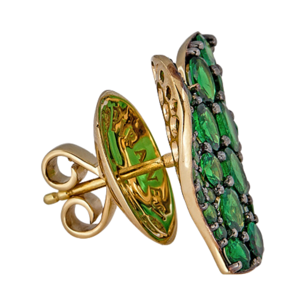 Yellow Gold Wave Heart Medium Earring - Tsavorite