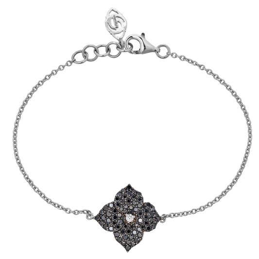 White Gold Fiore Small Flower Bracelet - Black Diamond