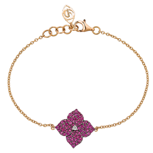 Rose Gold Fiore Small Flower Bracelet - Deep Pink Sapphire