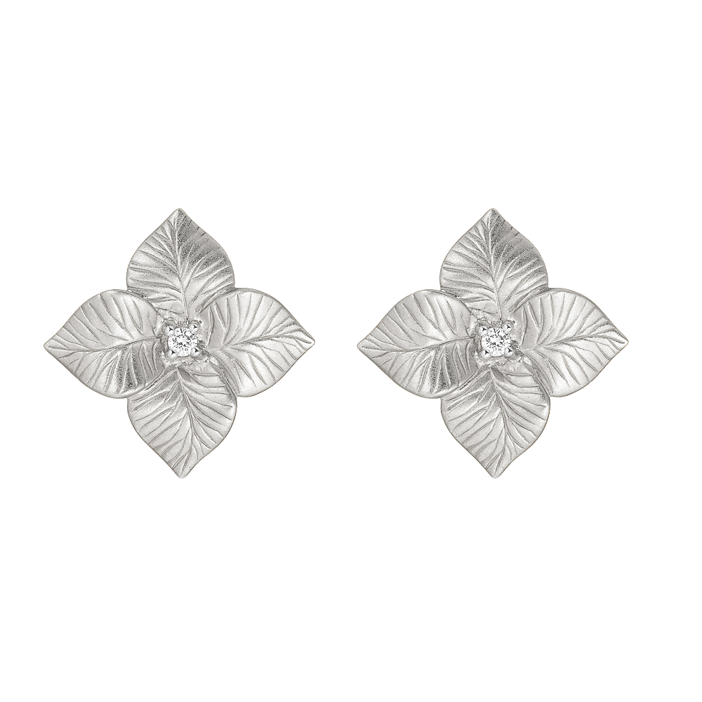 White Gold Oro Fiore Large Flower Earrings