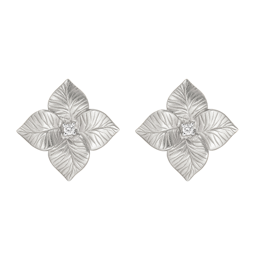 White Gold Oro Fiore Large Flower Earrings