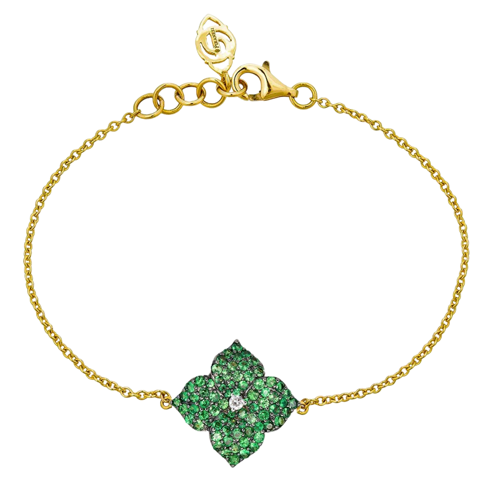 Black Gold Fiore Small Flower Bracelet - Tsavorite