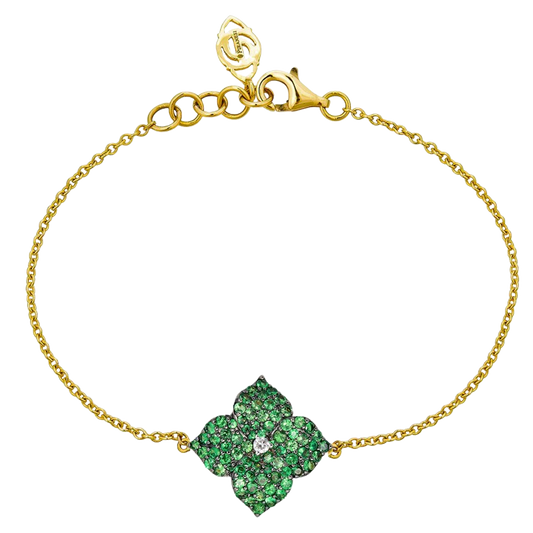 Black Gold Fiore Small Flower Bracelet - Tsavorite