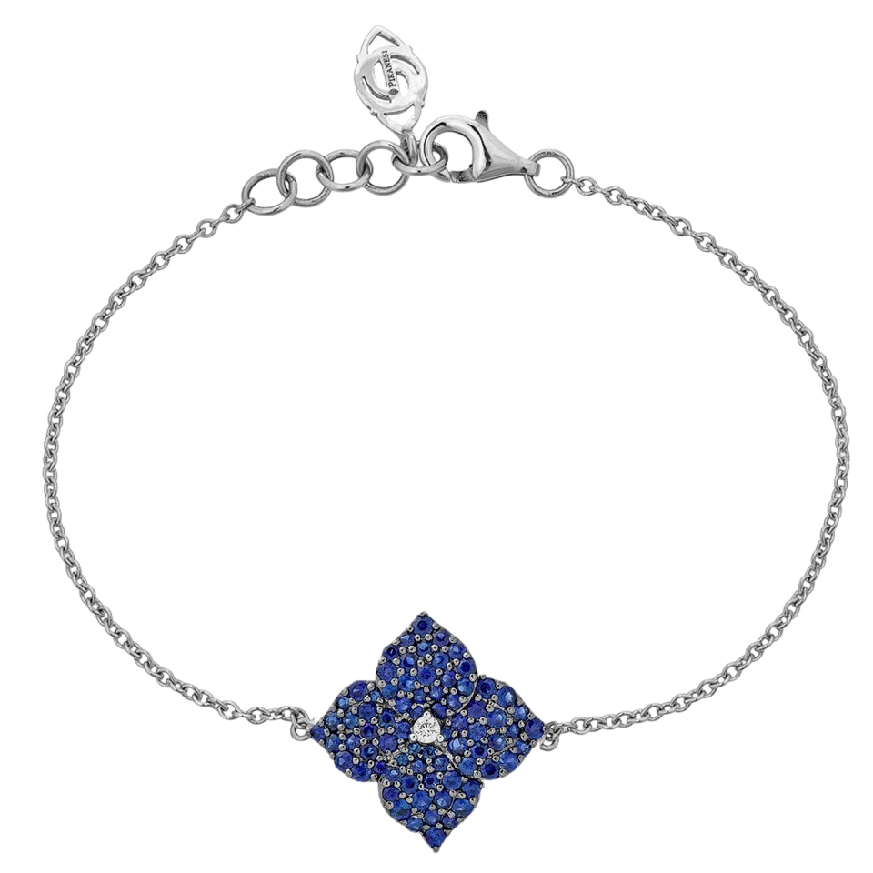 White Gold Fiore Small Flower Bracelet - Blue Sapphire