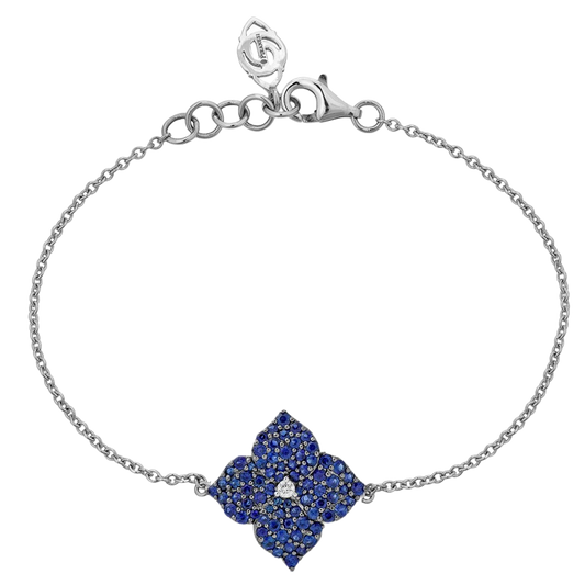 White Gold Fiore Small Flower Bracelet - Blue Sapphire