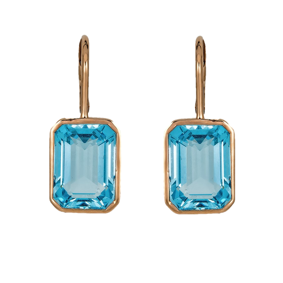 Rose Gold Pietra Single Drop Earrings - Blue Topaz