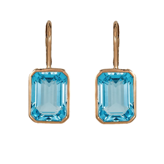 Rose Gold Pietra Single Drop Earrings - Blue Topaz