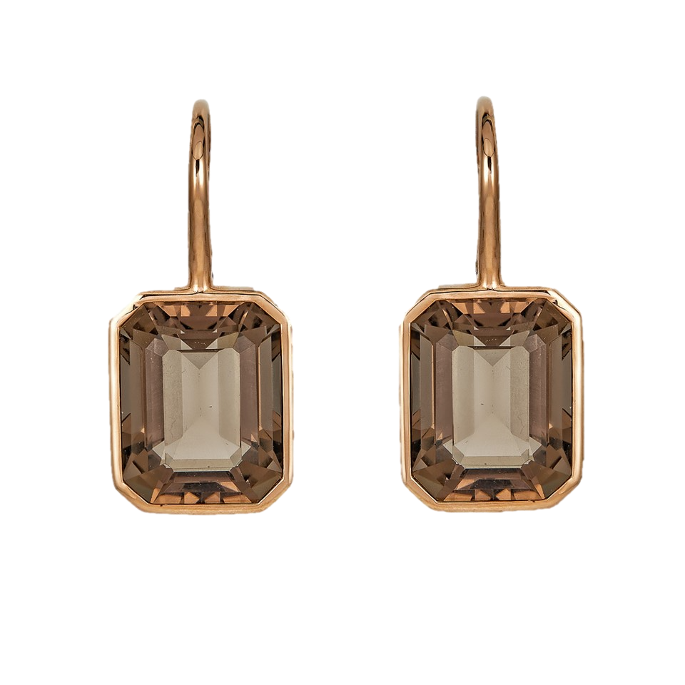 Rose Gold Pietra Single Drop Earrings - Smokey Quartz