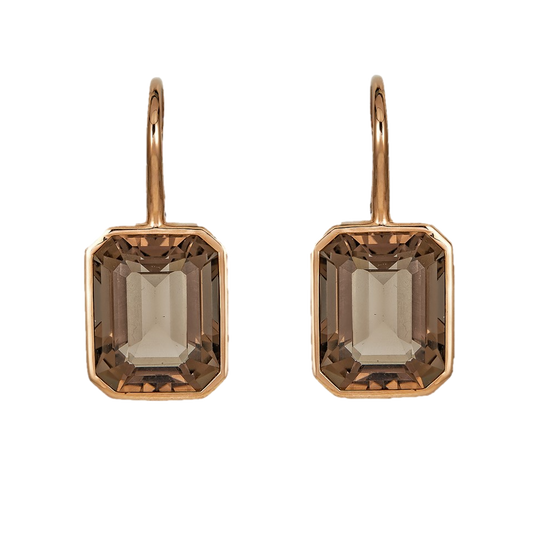 Rose Gold Pietra Single Drop Earrings - Smokey Quartz
