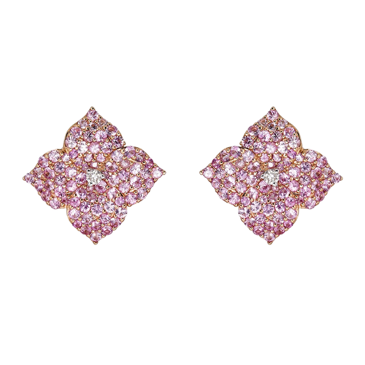 Rose Gold Fiore Large Flower Earrings - Pink Sapphire