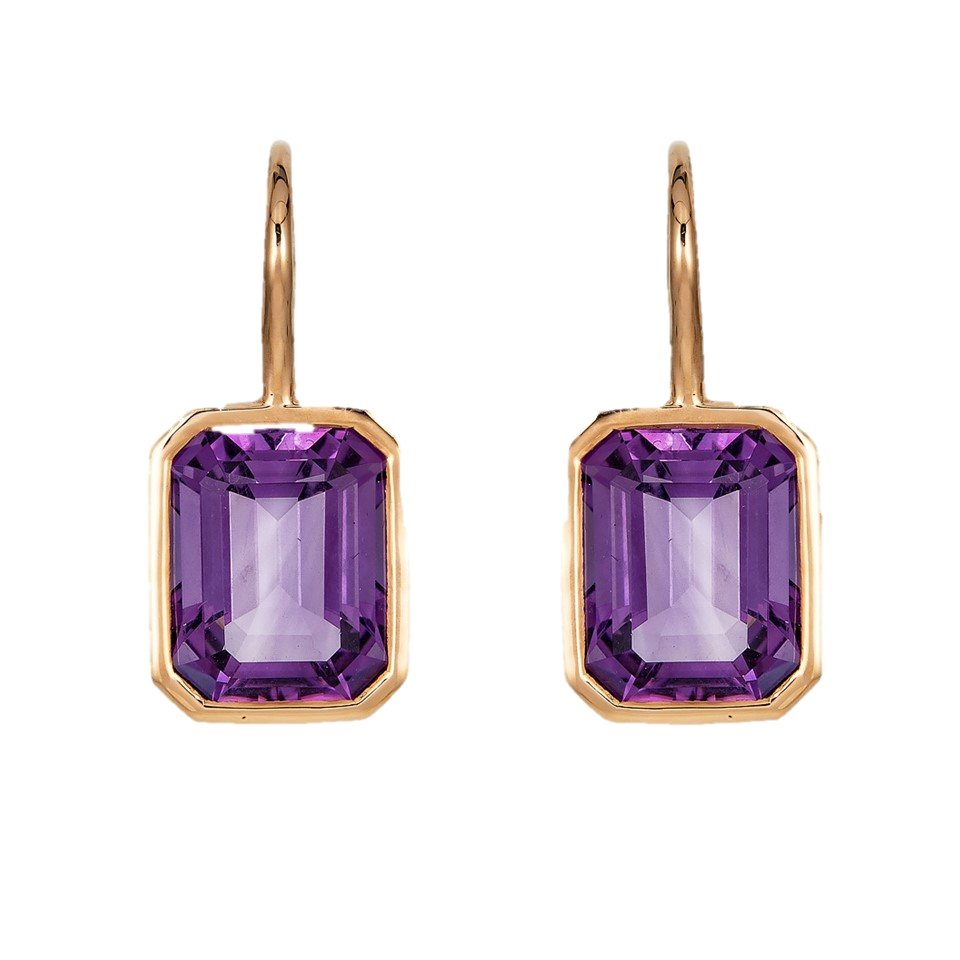 Rose Gold Pietra Single Drop Earrings - Amethyst
