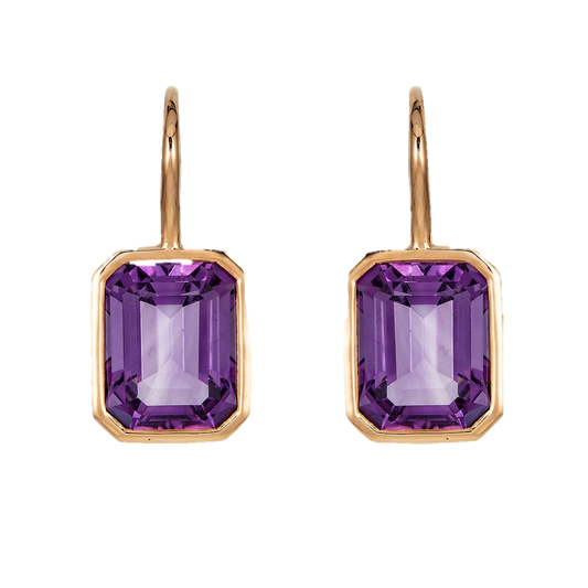 Rose Gold Pietra Single Drop Earrings - Amethyst