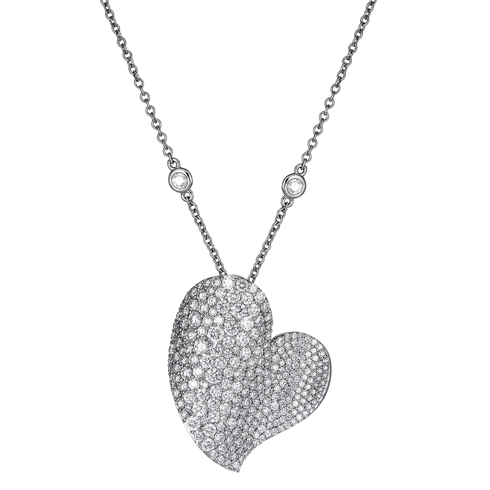 White Gold Wave Heart Large Necklace
