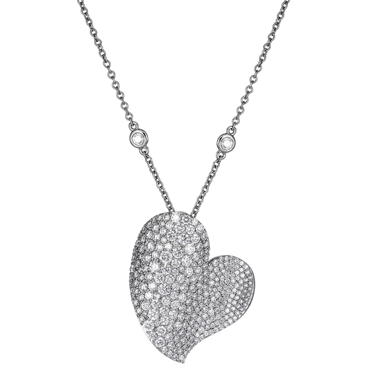 White Gold Wave Heart Large Necklace