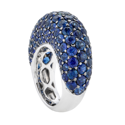 White Gold Dome Ring - Blue Sapphire