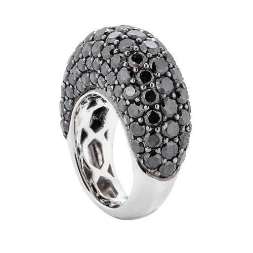 White Gold Dome Ring - Black Diamond