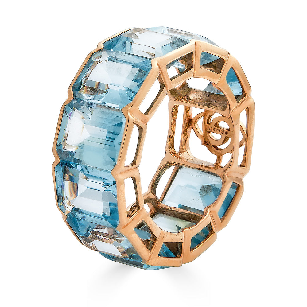 Rose Gold Pietra Emerald Cut Eternity Band - Blue Topaz