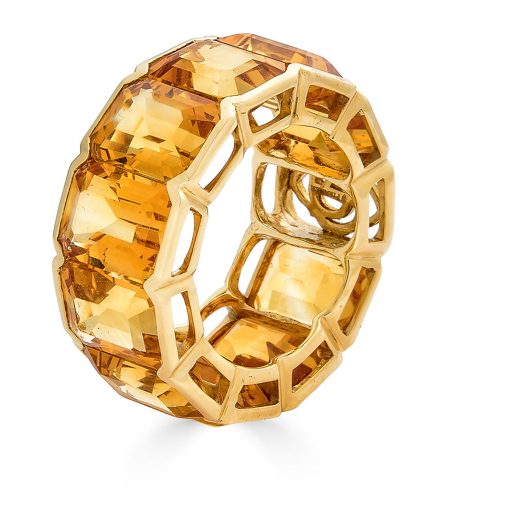 Yellow Gold Pietra Emerald Cut Eternity Band - Yellow Citrine