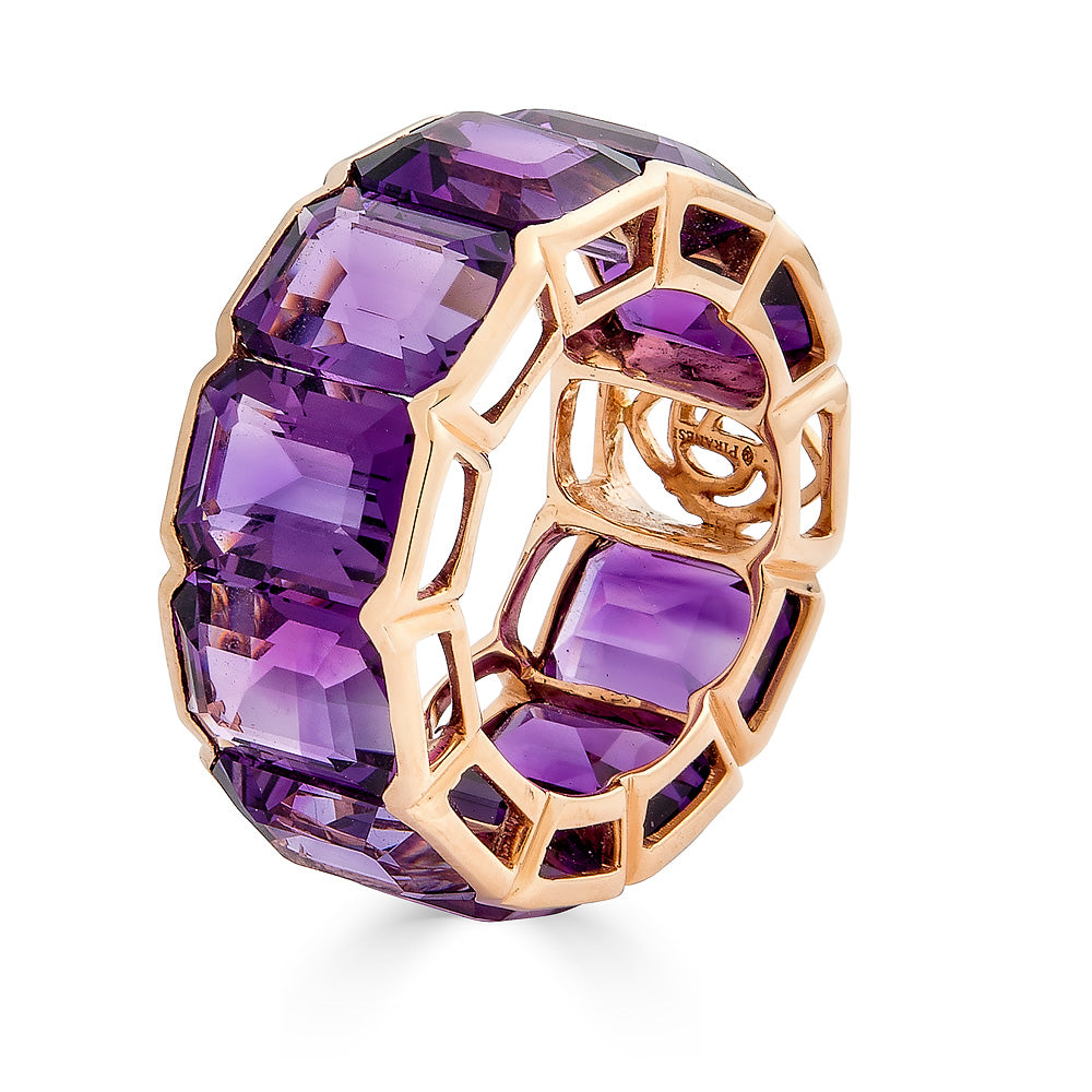 Rose Gold Pietra Emerald Cut Eternity Band - Amethyst