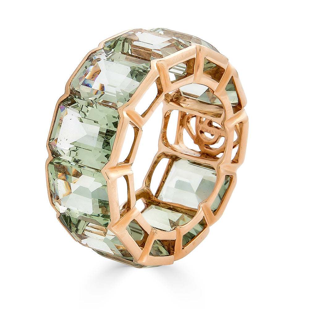 Rose Gold Pietra Emerald Cut Eternity Band - Green Amethyst