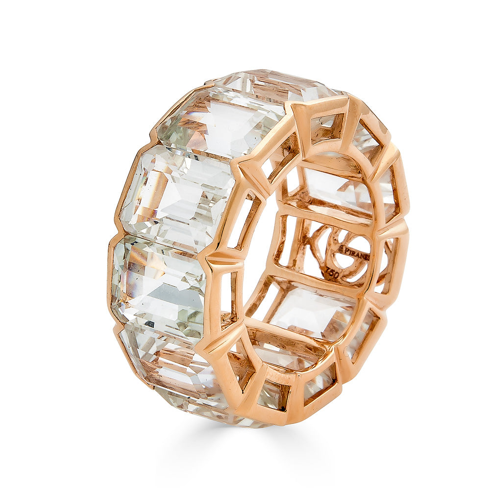 Rose Gold Pietra Emerald Cut Eternity Band - White Topaz