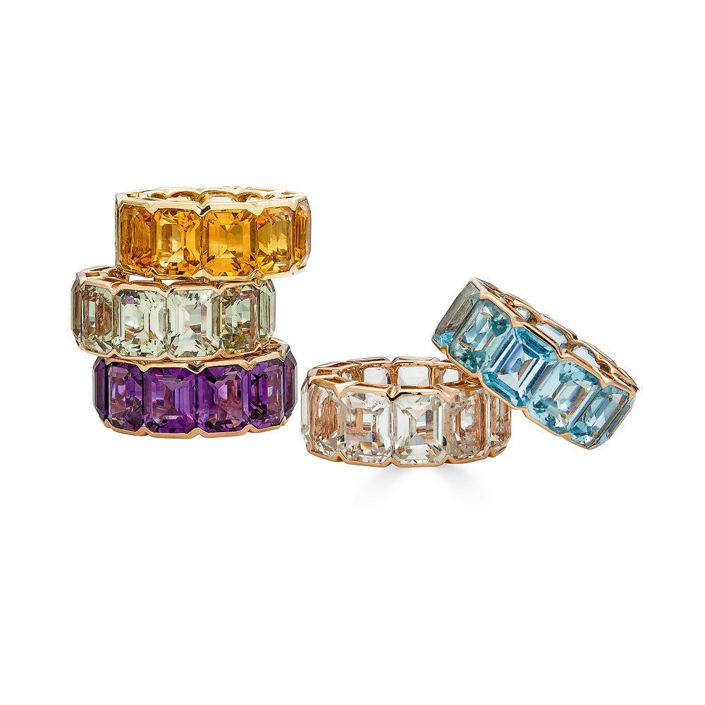 Rose Gold Pietra Emerald Cut Eternity Band - Smokey Quartz