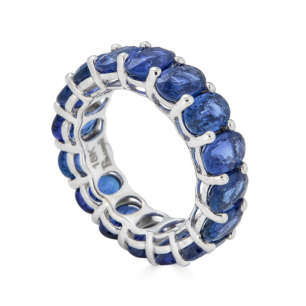 White Gold Eternity Oval Band - Blue Sapphire