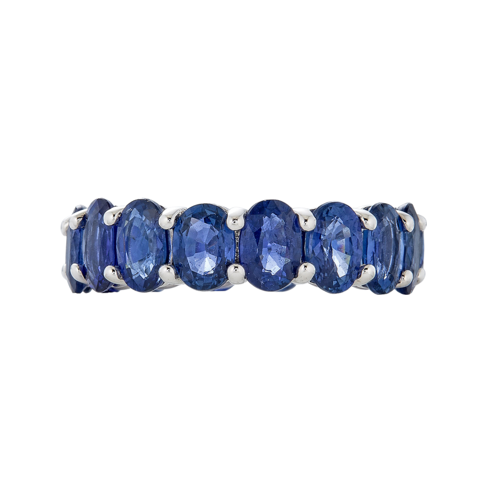 White Gold Eternity Oval Band - Blue Sapphire