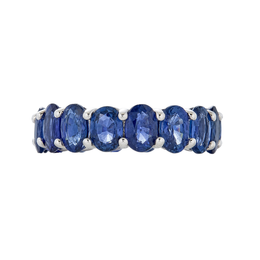 White Gold Eternity Oval Band - Blue Sapphire
