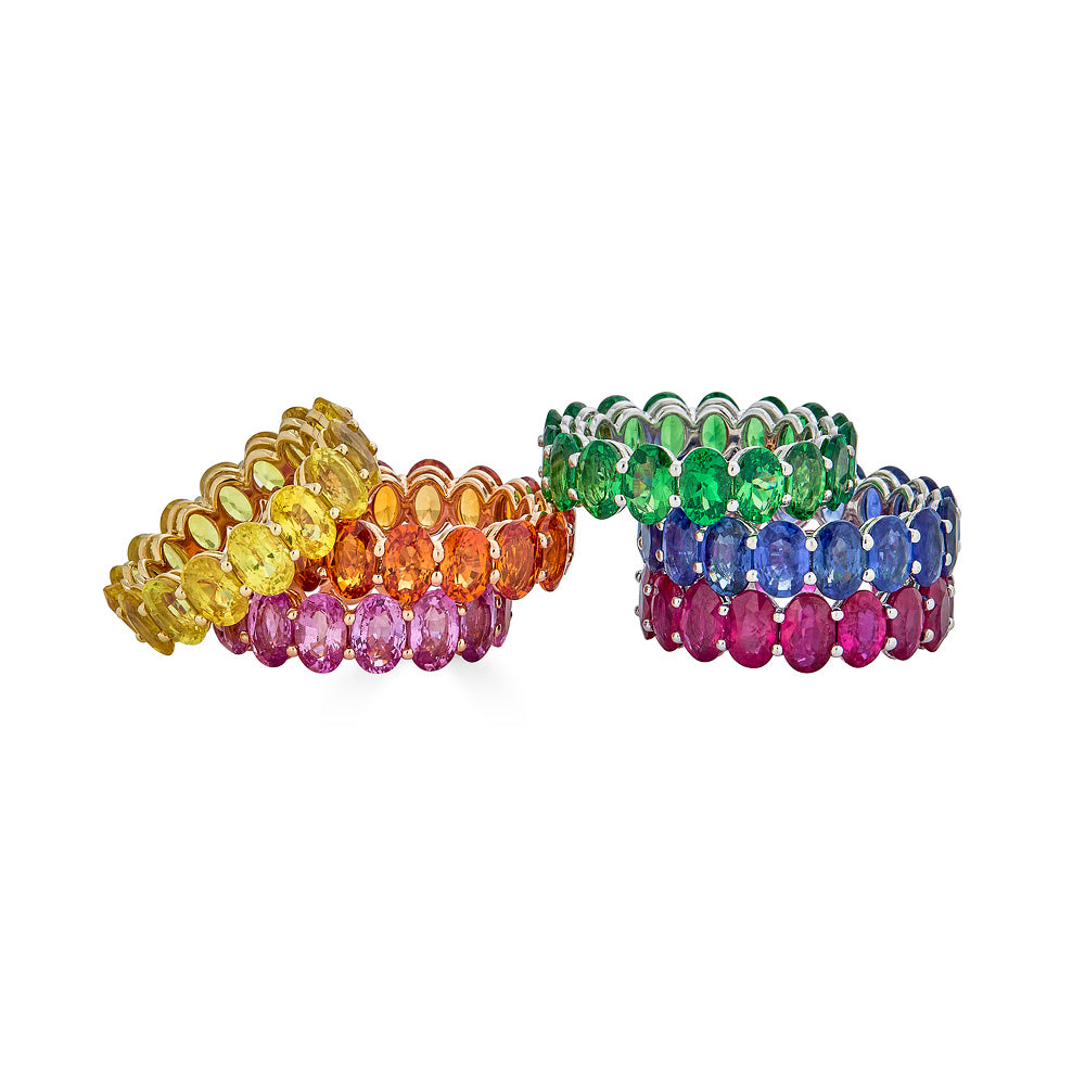 White Gold Eternity Oval Band - Tsavorite