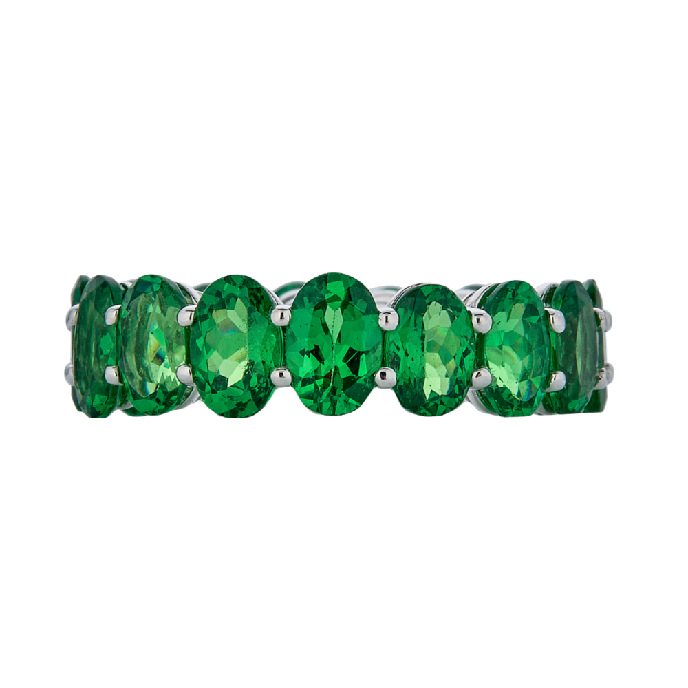 White Gold Eternity Oval Band - Tsavorite