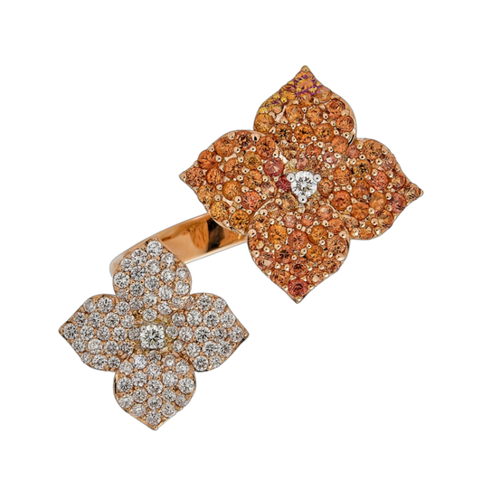 Rose Gold Fiore Double Flower Ring - Orange Sapphire