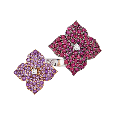White Gold Fiore Double Flower Ring - Amethyst