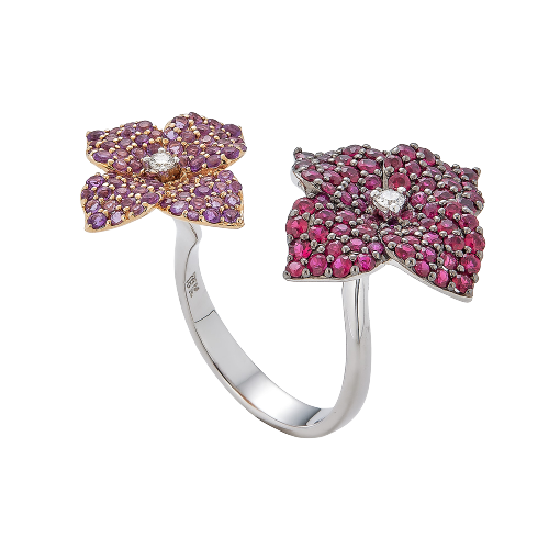White Gold Fiore Double Flower Ring - Amethyst