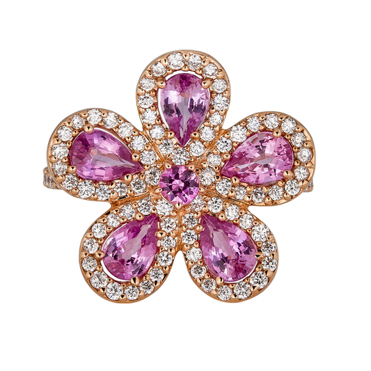 Rose Gold Classic Flower Ring - Pink Sapphire