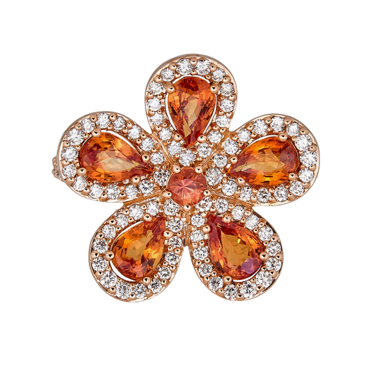 Rose Gold Classic Flower Ring - Orange Sapphire