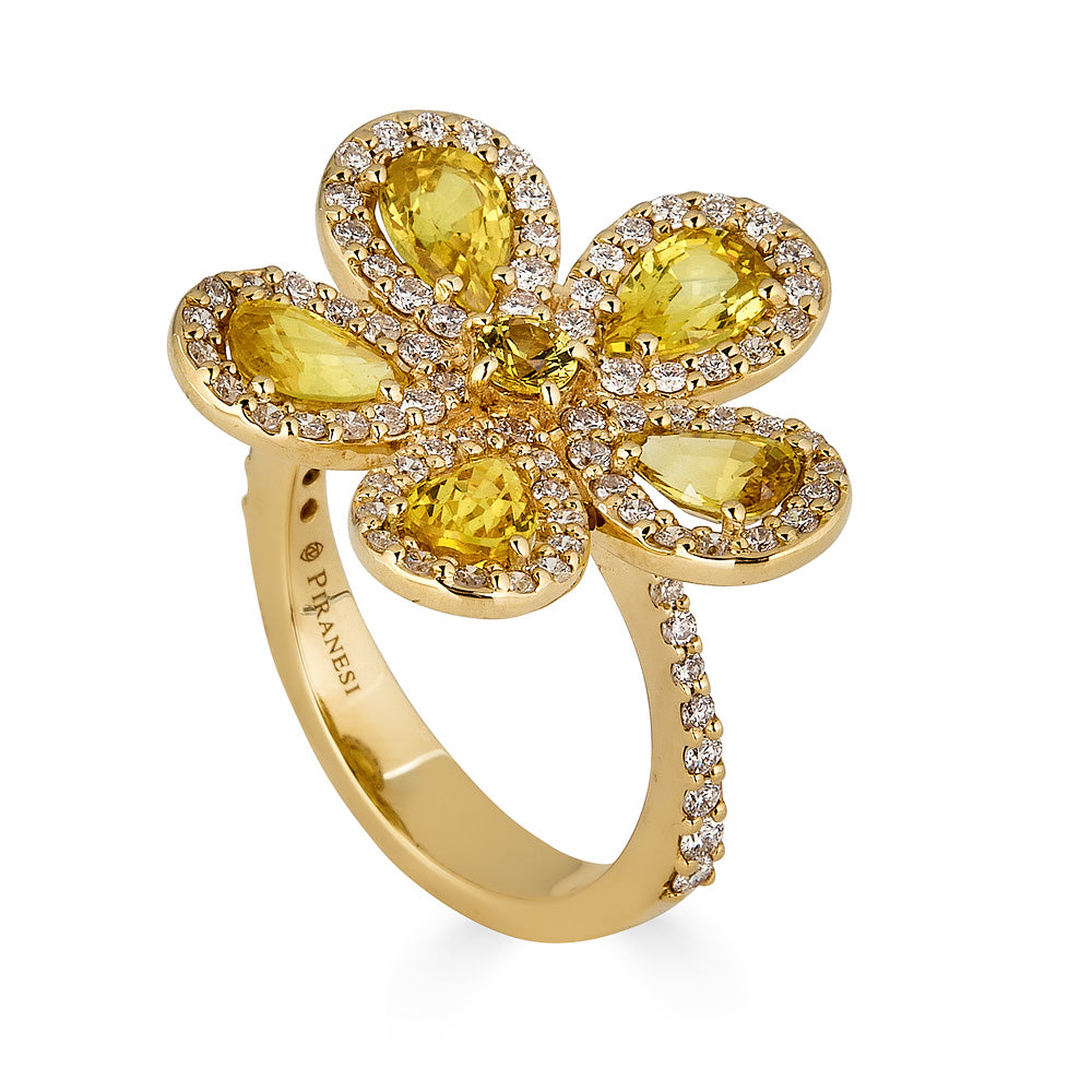 Yellow Gold Classic Flower Ring - Yellow Sapphire