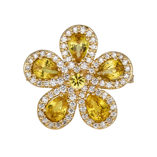 Yellow Gold Classic Flower Ring - Yellow Sapphire
