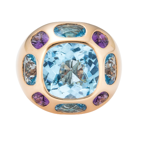 Rose Gold Pietra Ring - Blue Topaz