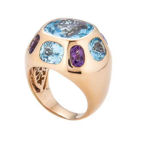 Rose Gold Pietra Ring - Blue Topaz