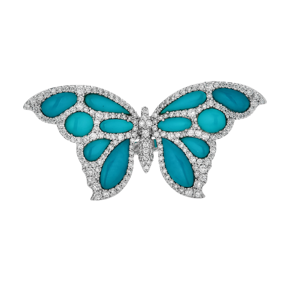 White Gold Capri Butterfly Ring - Turquoise