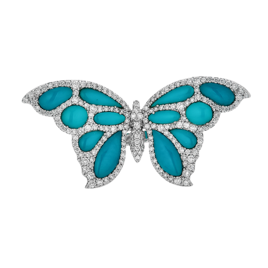 White Gold Capri Butterfly Ring - Turquoise